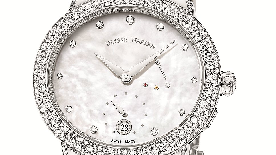 Ulysse Nardin, Jade, 2013: новая коллекция женских ювелирных часов; корпус из золота с бриллиантами, циферблат из перламутра, указатель даты и маленькая секундная стрелка