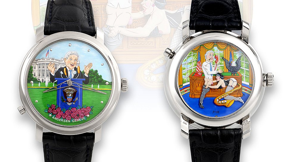 Andersen Geneve, Eros 69 Bill &amp; Monica: задняя крышка часов представляет собой эротическую эмалевую миниатюру