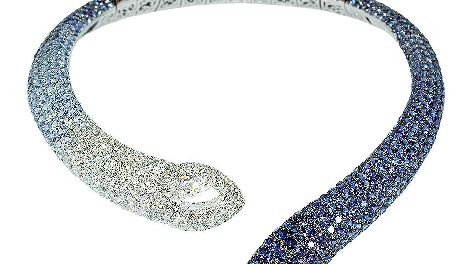 Колье High Jewellery, белое золото, бриллианты, сапфиры 
