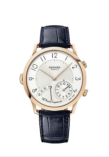 Hermes Slim d&#39;Hermes L&#39;Heure Impatiente. 40,5 мм в розовом золоте с посеребренным циферблатом