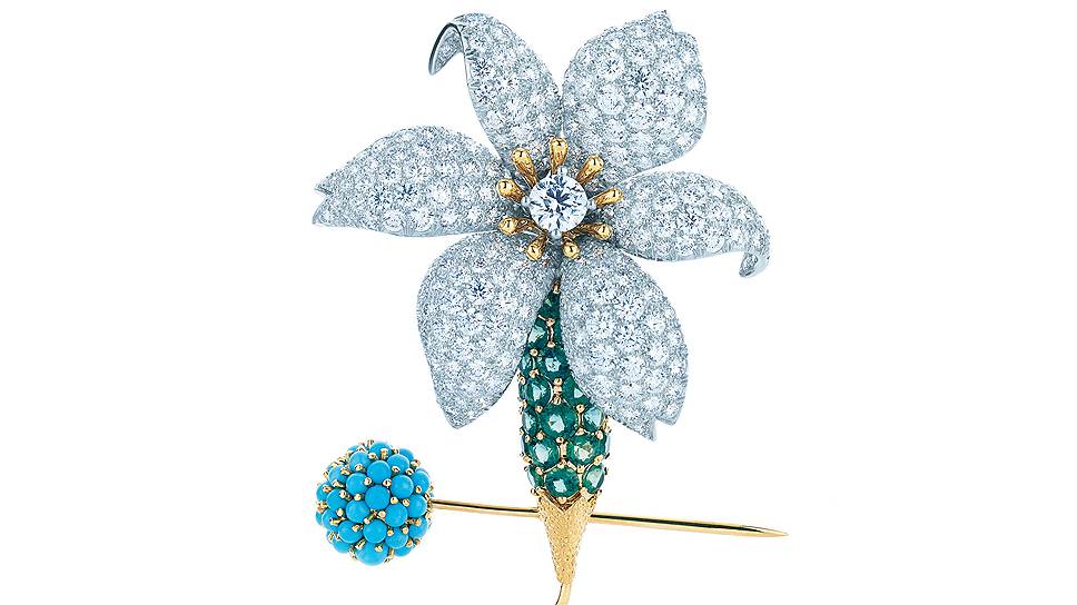 Tiffany &amp; Co., брошь Jean Schlumberger &quot;Orchid&quot;, золото, платина, изумруды, бриллианты, бирюза 