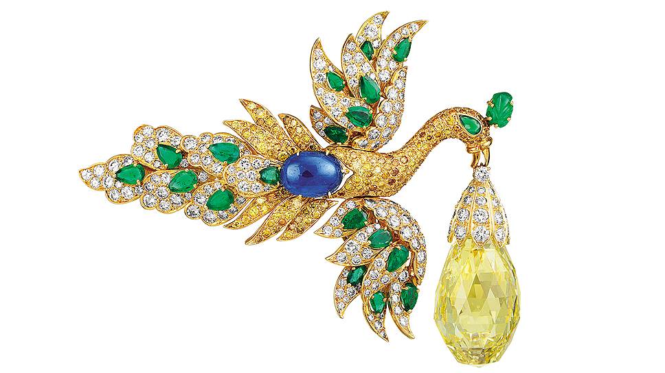 Van Cleef &amp; Arpels, брошь-подвеска в виде птицы, 1971-1972 годы 
