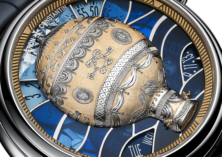 Vacheron Constantin Mеtiers d&#39;Art Les Aеrostiers с мануфактурным механизмом 2460 G4/1 имеют циферблат из витражной эмали plique-а-jour с золотыми микроскульптурами воздушных шаров 
