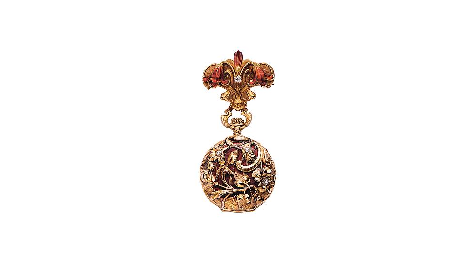 Карманные часы Art Nouveau Brooch, желтое золото, эмаль, 1900 год 
