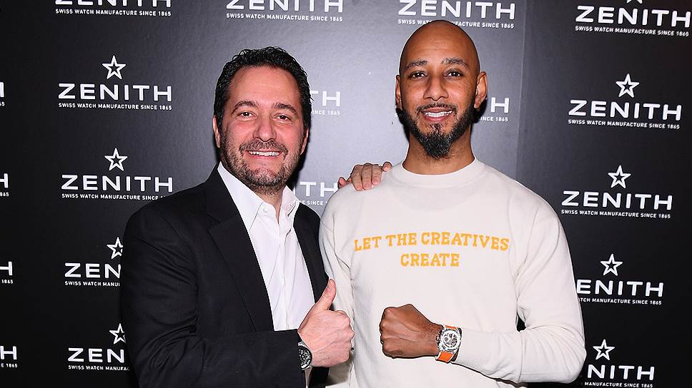 Исполнительный директор Zenith Жульен Торнар и музыкант Swizz Beatz на презентации совместного проекта в Нью-Йорке 
