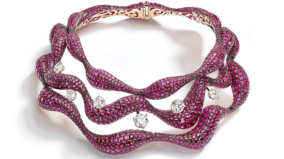 de Grisogono, колье High Jewellery, розовое золото, рубины, бриллианты 
