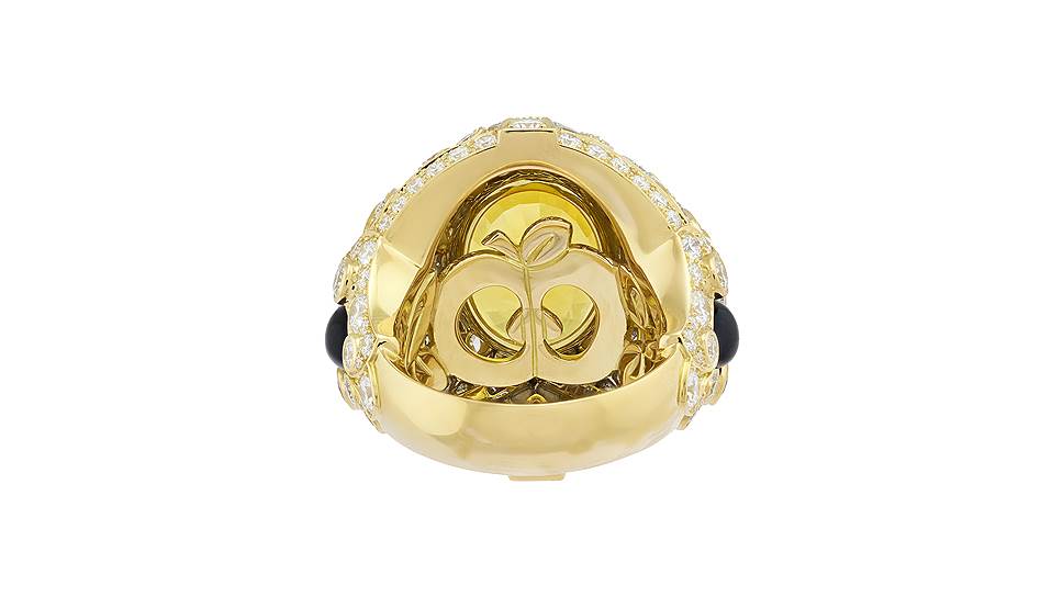 Кольцо Hesperides, желтое золото, желтый сапфир (20,36 карата), оникс, бриллианты 
