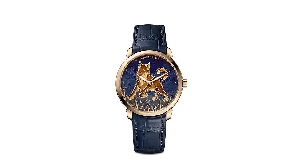 Ulysse Nardin, часы Classico Dog, розовое золото, эмаль, 40 мм, механизм с автома тическим подзаводом, запас хода 42 часа