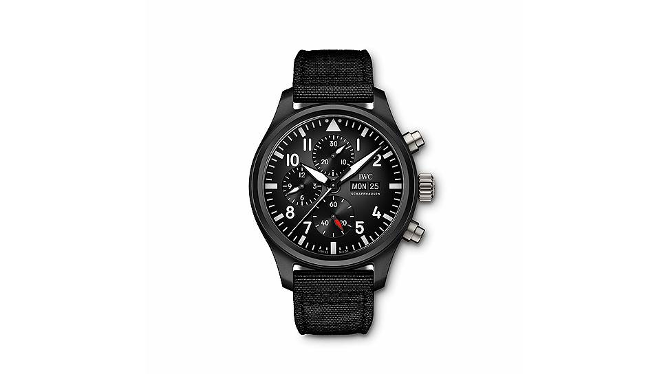 IWC Pilot’s Watch Double Chronograph Top Gun Ceratanium. Часы имеют сплитсистему: вторую
стрелку, позволяющую производить последовательно два хронографических измерения. Корпус из Ceratanium, материала сочетающего свойства титана и керамики