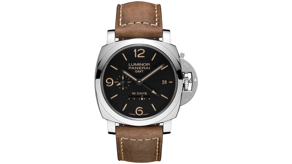 Panerai, часы Luminor GMT, 44 мм, сталь, механизм с автоматическим подзаводом, запас хода 10 дней