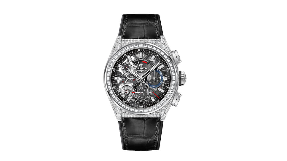 Zenith, часы Defy El Primero 21, 44 мм, титан, 332 бриллианта, скелетонированный механизм с автоматическим подзаводом, запас хода 50 часов