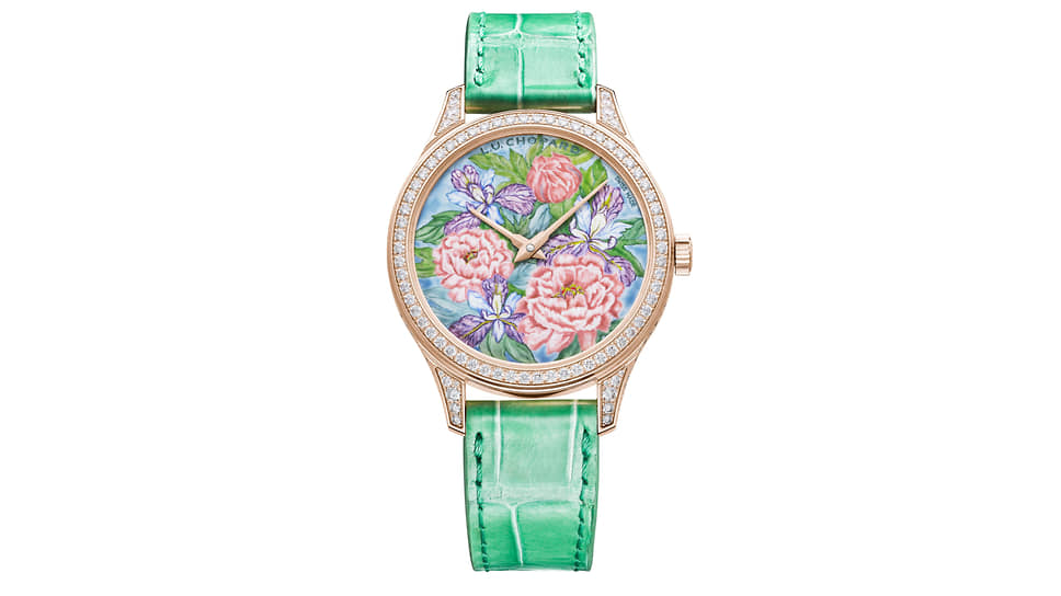 Chopard, L.U.C XP Esprit de Fleurier Peony, 35 мм, розовое золото, эмаль, бриллианты, механизм с автоматическим подзаводом, выпущены в 8 экземплярах