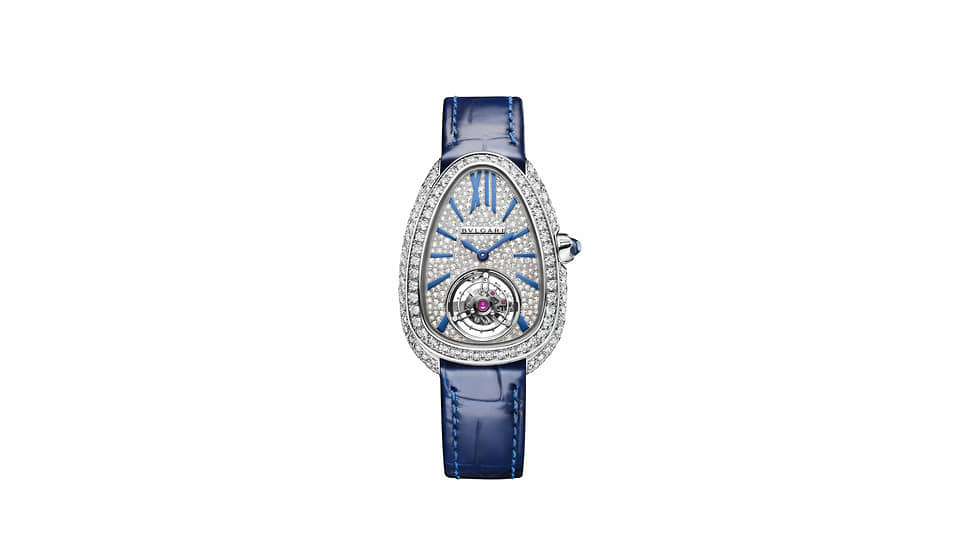 Serpenti Seduttori Tourbillon, 22 x 18 мм, белое золото, бриллианты, механизм с ручным подзаводом, запас хода 40 часов
