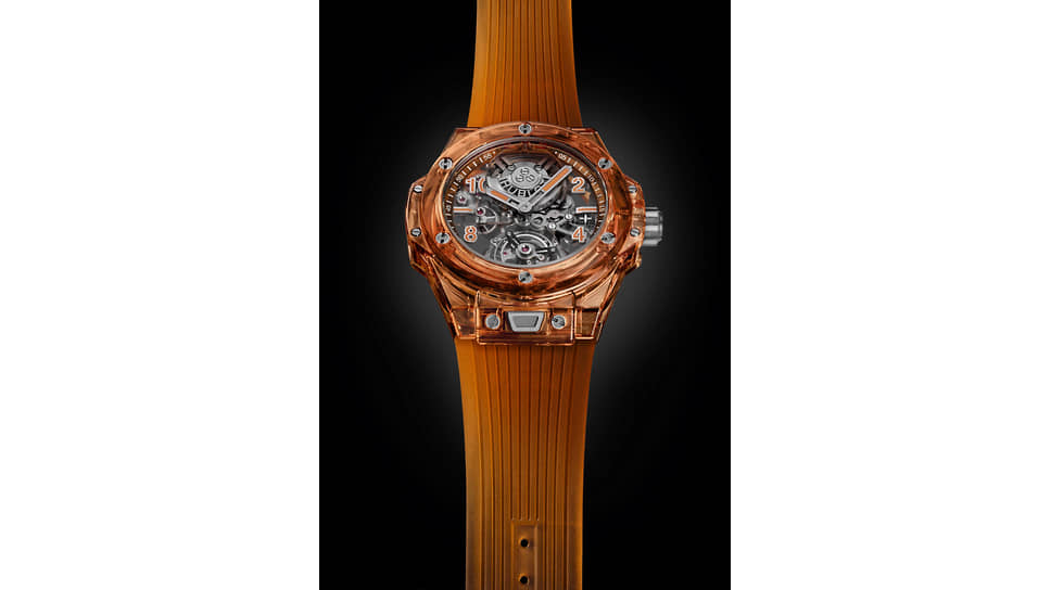 Hublot Big Bang Tourbillon Automatic Sapphire Orange в корпусе из сапфирового стекла на каучуковом ремешке