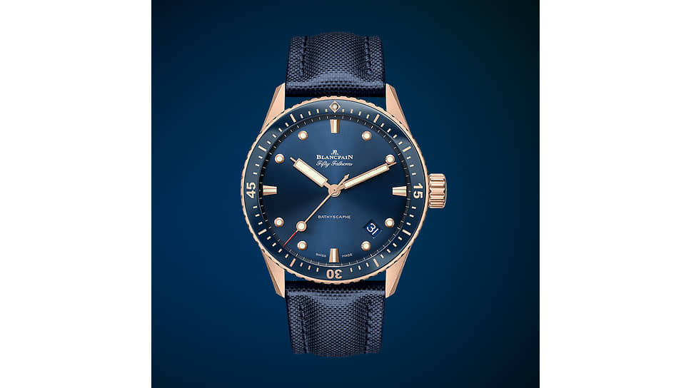 Blancpain, часы Fifty Fathoms Bathyscaphe, 43 мм, сталь, механизм с автоматическим подзаводом, запас хода 120 часов, водонепроницаемость 300 м