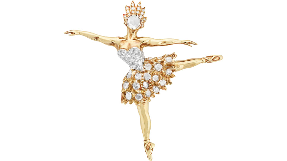 Брошь Ballerina, желтое золото, бриллианты, 1967 год