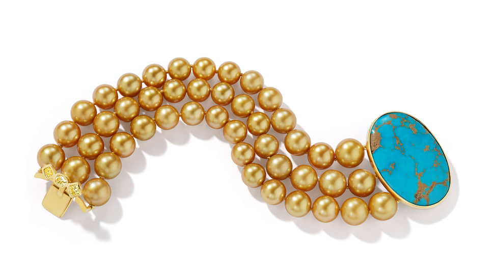 Assael Pearls, браслет, желтое золото, жемчуг, бирюза, желтые бриллианты