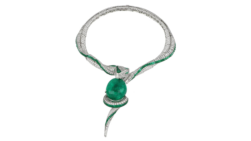 Bvlgari, колье Hypnotic Emerald, белое золото, центральный изумруд (93,83 карата, Колумбия), изумруды, бриллианты