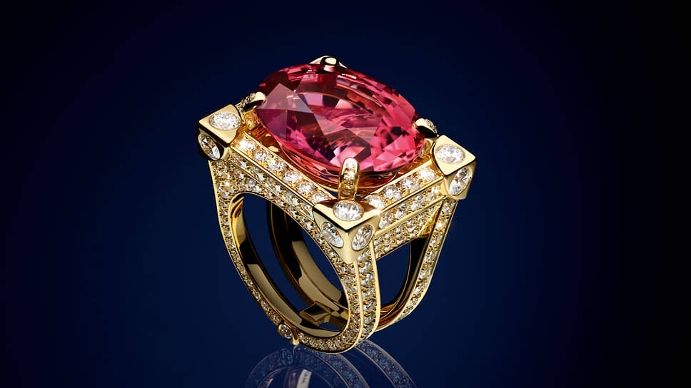 Кольцо Magnetisme, желтое золото, розовый турмалин, бриллианты