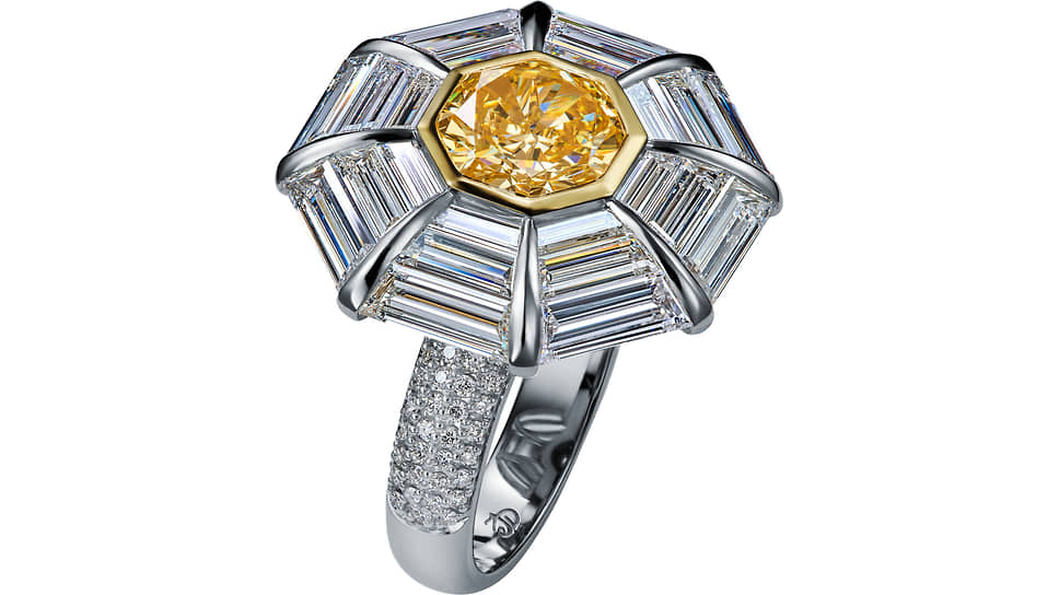 Сергей Изместьев, кольцо «Ромашка», белое золото, желтый бриллиант (2,66 карата), бесцветные бриллианты