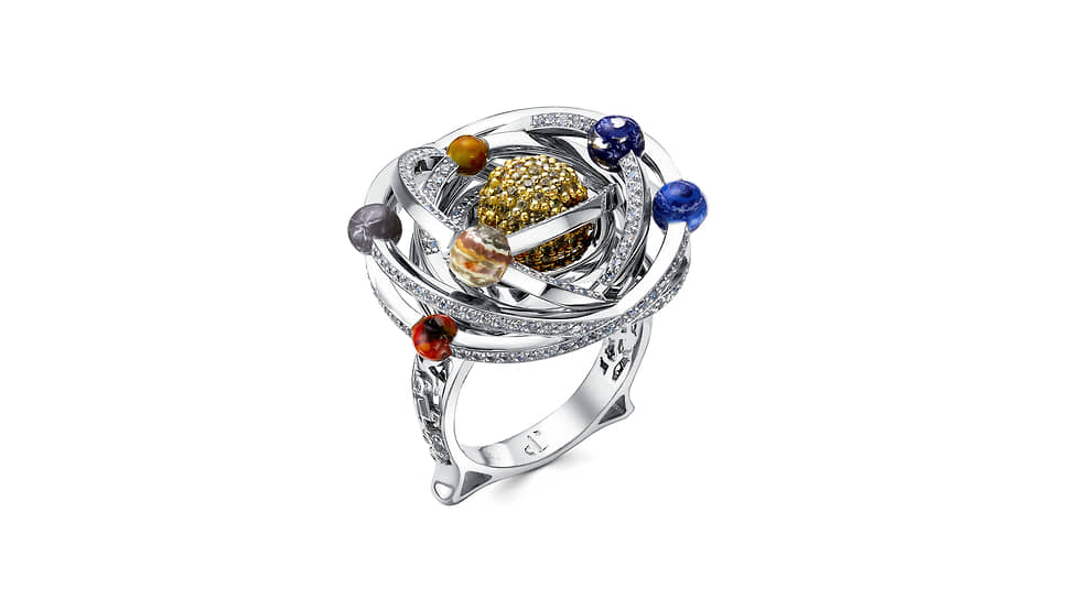 Максим Одинцов, кольцо «Астрономия», платина, желтые сапфиры, эмаль, бриллианты