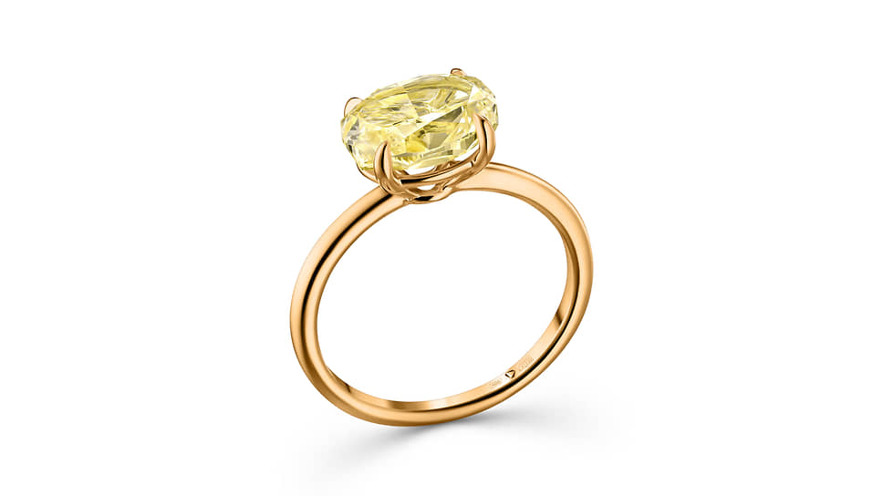 Кольцо Fancy, желтое золото, желтый бриллиант (общий вес 3,2 карата)