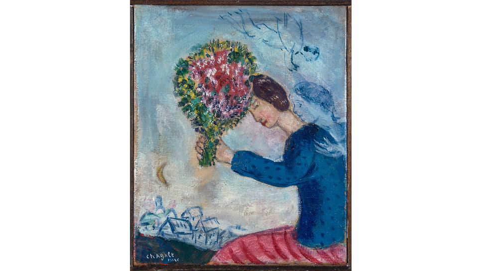 Репродукция картины Марка Шагала «Молодая женщина с букетом цветов», представленная на аукционе «Импрессионизм и модернизм»