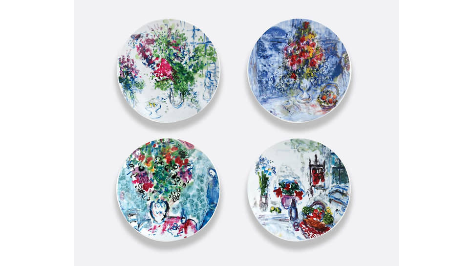 Набор из четырех тарелок Les Bouquets de Fleurs — Marc Chagall, Bernardaud, фарфор, ТД ЦУМ