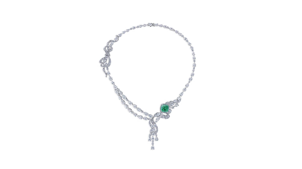 Колье Parure Atelier «Наследие» из белого золота с бриллиантами и колумбийским изумрудом огранки «сахарная голова» весом 9,98 карата