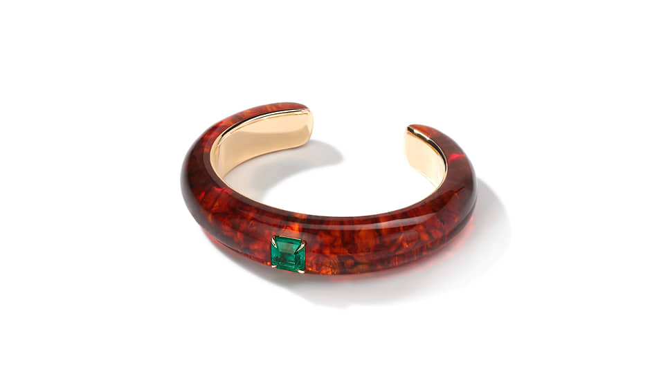 Браслет коллекции «Янтарная комната» из желтого золота с янтарем и изумрудом