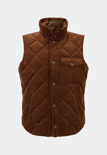 Стеганый жилет из стрейч-вельвета с наполнителем из пуха 80/20, уровень утепления (Fill Power) 700