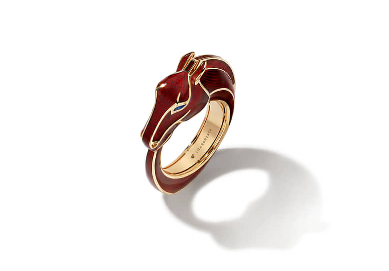 Кольцо «Конь» из розового золота с цветной эмалью