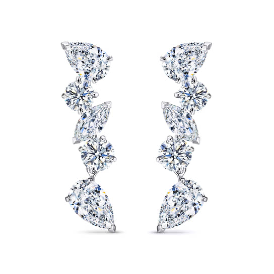 Серьги Balance из белого золота с бриллиантами огранок «круг», «груша» и «маркиз» общим весом 6,55 карата