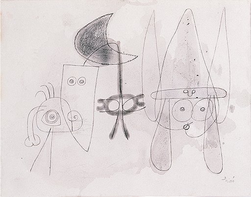 Жоан Миро. &quot;Персонажи&quot;, 1949 год. Бумага, карандаш, акварель