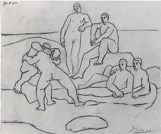 Пабло Пикассо. &quot;Борцы&quot;, 1921 год. Бумага, уголь