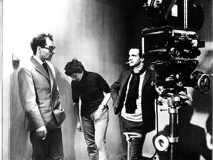 Жан-Люк Годар (слева) навещает Франсуа Трюффо на съемочной площадке «451° по Фаренгейту», 1966