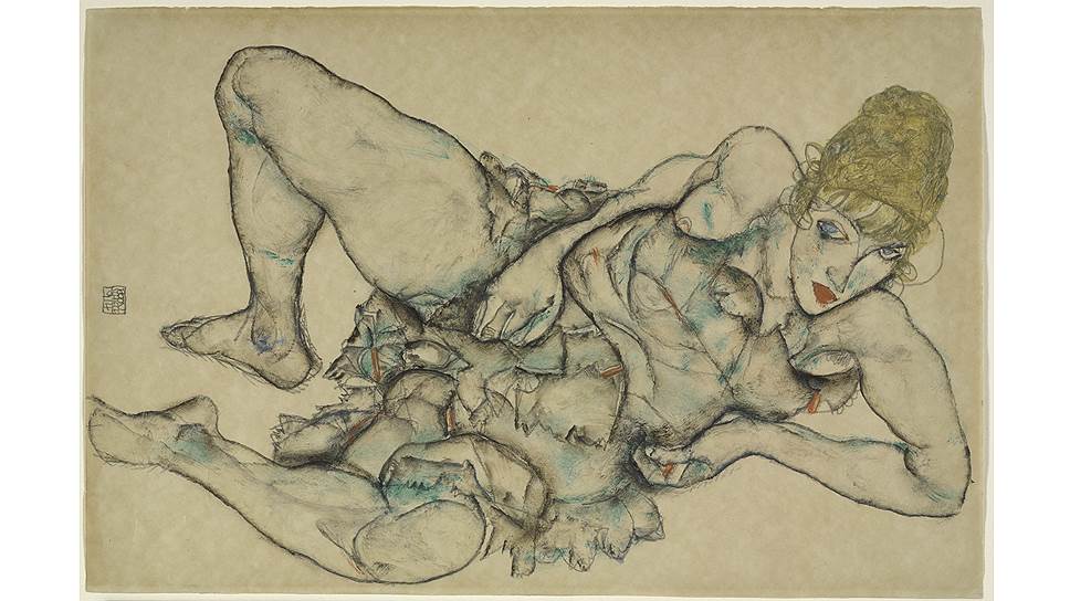 Эгон Шиле. «Лежащая женщина со светлыми волосами», 1914