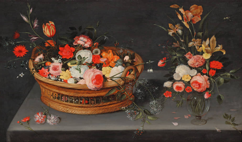 Ян Брейгель Младший при участии мастерской. «Корзина с цветами и букет в вазе», 1615 